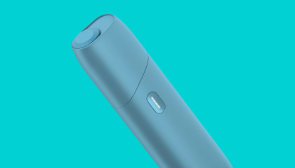 Stylized IQOS Original Duo ONE heated tobacco device and heet stick.