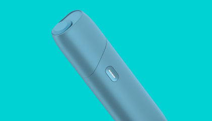 Stylized IQOS Original Duo ONE heated tobacco device and heet stick.	 	 	